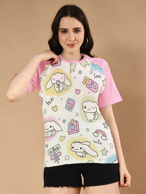 THE DRY STATE Graphic Print Women Round Neck White, Pink T-Shirt
