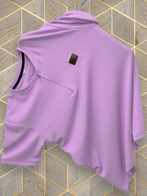 METRONAUT Solid Men Zip Neck Purple T-Shirt