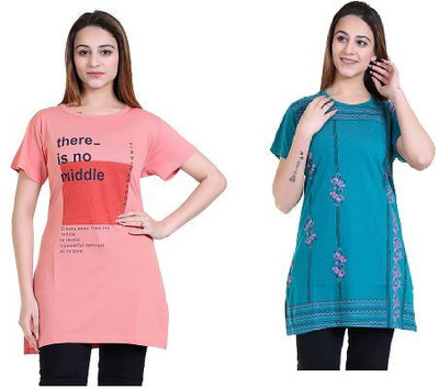 US Trendz Printed Women Round Neck Orange T-Shirt