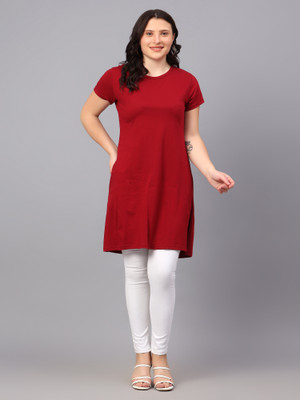 Fleximaa Solid Women Round Neck Maroon T-Shirt