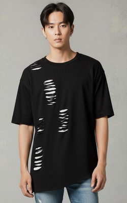 A2R FASHION Solid Men Round Neck Black T-Shirt