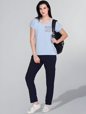 SZN Graphic Print Women Round Neck Light Blue T-Shirt