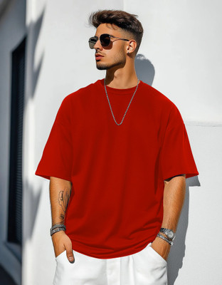 TeeBrozz Solid Men Round Neck Red T-Shirt