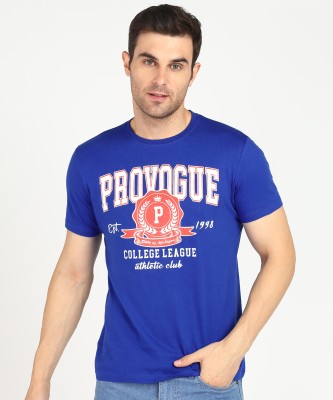 PROVOGUE Printed Men Round Neck Dark Blue T-Shirt