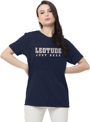 Leotude Military Camouflage Women Round Neck Navy Blue T-Shirt