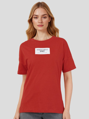 Mast & Harbour Printed Women Round Neck Red T-Shirt