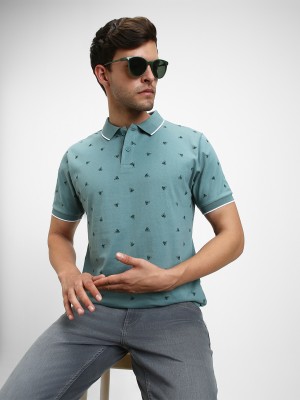 Dennis Lingo Printed Men Polo Neck Light Blue, Dark Green T-Shirt