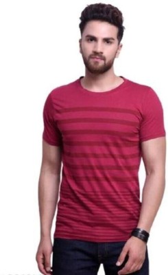 Axxitude Striped Men Round Neck Pink T-Shirt