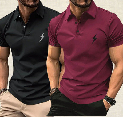 KRSTITCH Printed Men Polo Neck Multicolor T-Shirt