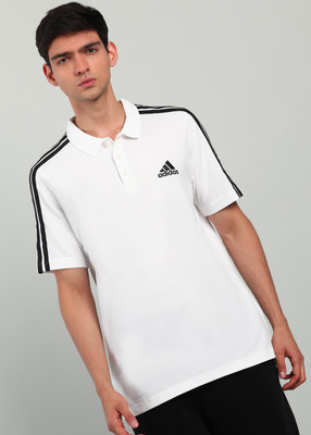 ADIDAS Solid Men Polo Neck White T-Shirt