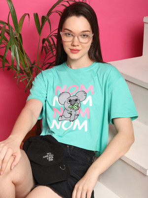 DreamBe Printed Women Round Neck Light Blue T-Shirt
