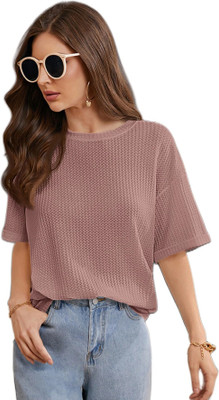 Rahi Trendz Self Design Women Round Neck Pink T-Shirt