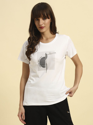 CANTABIL Printed Women Round Neck White T-Shirt