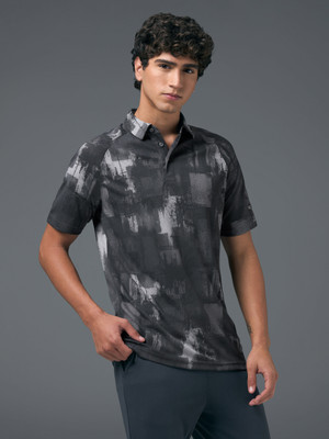 TECHNOSPORT Printed Men Polo Neck Black T-Shirt