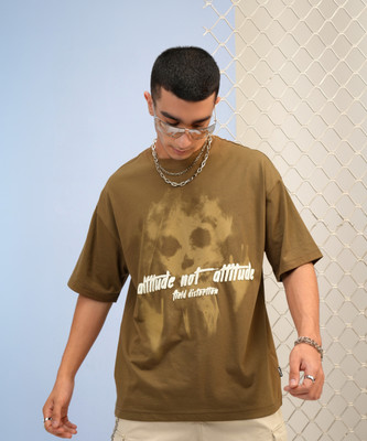 HIGHLANDER Printed Men Round Neck Brown T-Shirt