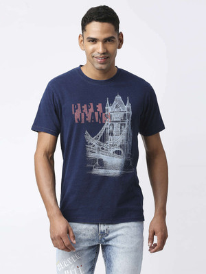 Pepe Jeans Graphic Print Men Crew Neck Blue T-Shirt