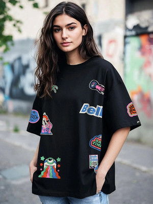BEWAKOOF Graphic Print Women Round Neck Black T-Shirt