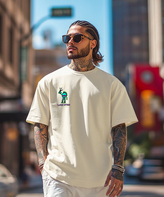 Veirdo Printed Men Round Neck Beige T-Shirt