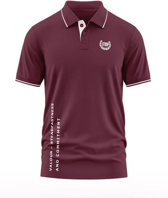 Warriorworld Solid Men Polo Neck Maroon T-Shirt