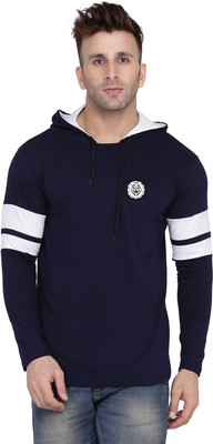 tfurnish Printed Men Hooded Neck Dark Blue, White T-Shirt