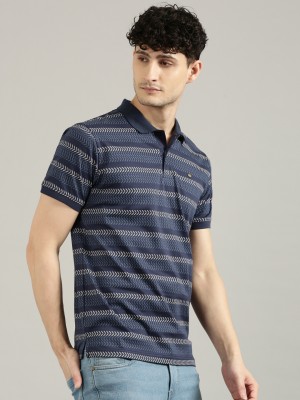 JOVEN Printed Men Polo Neck Navy Blue T-Shirt