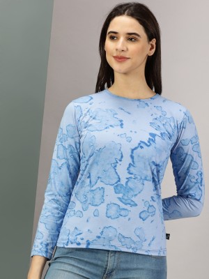 RodZen Printed Women Round Neck Blue T-Shirt