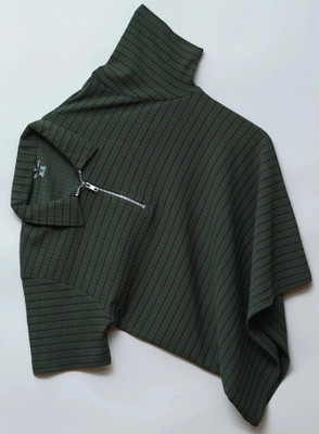 N AND J Striped Men Polo Neck Green T-Shirt