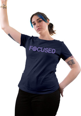 Fighterhero Printed Women Round Neck Navy Blue T-Shirt