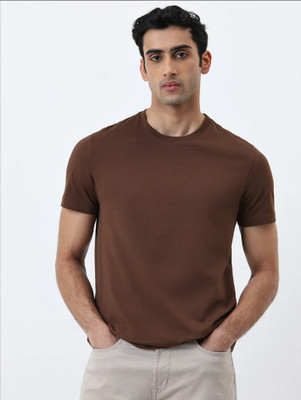 Vontade Solid Men Round Neck Brown T-Shirt