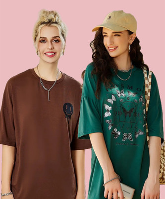 SYDNEY HILLS Solid Women Round Neck Multicolor T-Shirt