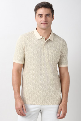 PETER ENGLAND Self Design Men Polo Neck Beige T-Shirt