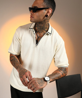 CAMPUS SUTRA Solid Men Polo Neck White T-Shirt
