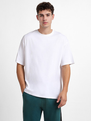 NOBERO Solid Men Round Neck White T-Shirt
