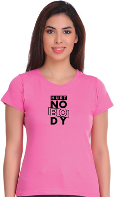 APE Typography Women Round Neck Pink T-Shirt