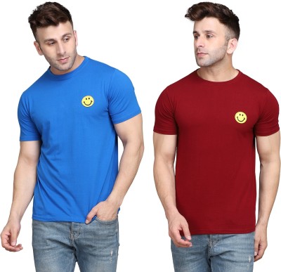 Lawful Casual Solid Men Round Neck Blue, Maroon T-Shirt