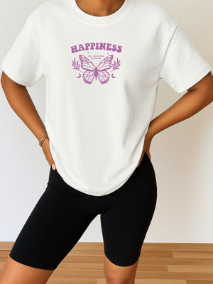 SZN Printed Women Round Neck White T-Shirt