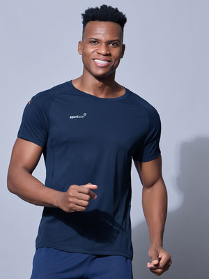 Sport Sun Printed Men Round Neck Navy Blue T-Shirt