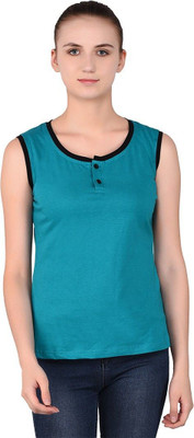 Trendfull Solid Women Henley Neck Light Green T-Shirt