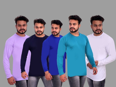 R ROCKIN TEES Solid Men Round Neck Multicolor T-Shirt
