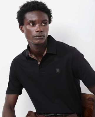 RARE RABBIT Solid Men Polo Neck Black T-Shirt