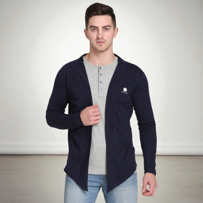 FARICON Solid Men Round Neck Dark Blue T-Shirt