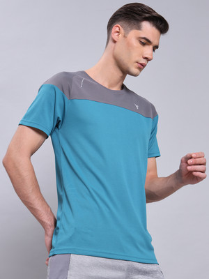 TECHNOSPORT Colorblock Men Round Neck Blue T-Shirt