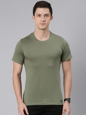 RUPA JON Solid Men Crew Neck Dark Green T-Shirt