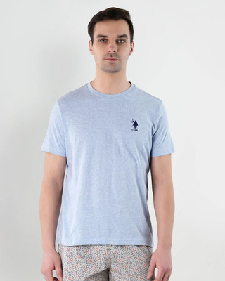 U.S. POLO ASSN. Solid Men Round Neck Light Blue T-Shirt
