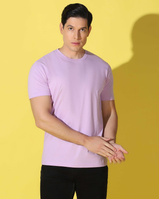 WOOSTRO Solid Men Round Neck Purple T-Shirt