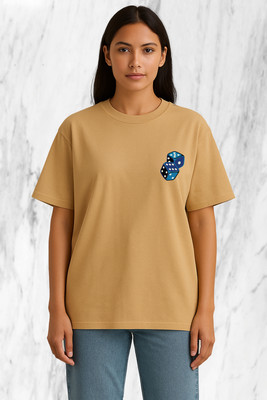 Buddy Collection Graphic Print Women Round Neck Beige T-Shirt