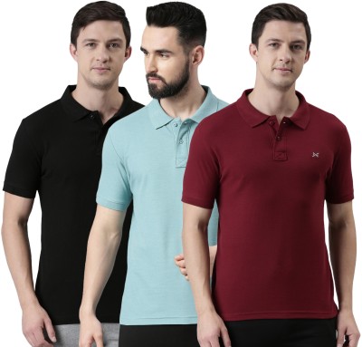 Force NXT Solid Men Polo Neck Light Blue, Red, Black T-Shirt