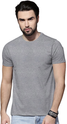 LazyChunks Solid Men Round Neck Grey T-Shirt