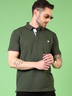 V-MART Solid Men Polo Neck Green T-Shirt