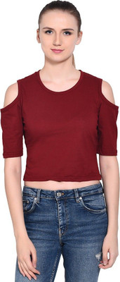 Trendfull Solid Women Round Neck Maroon T-Shirt